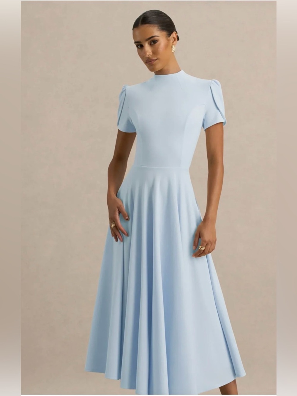 NWT Club L London Elegant Baby Blue Midi Fit-and-Flare Vicky Dress